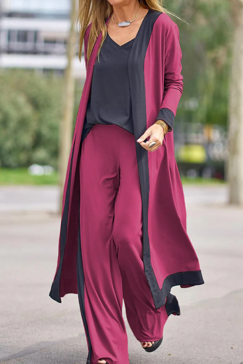 Casual Elegant Patchwork Contrast V Neck Long Sleeve Three Pieces - Image 10