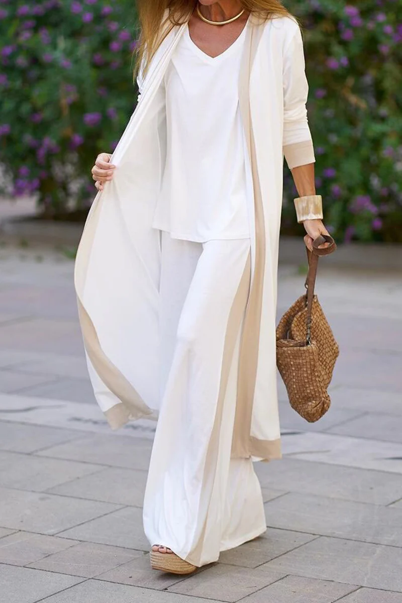 Casual Elegant Patchwork Contrast V Neck Long Sleeve Three Pieces - Image 11