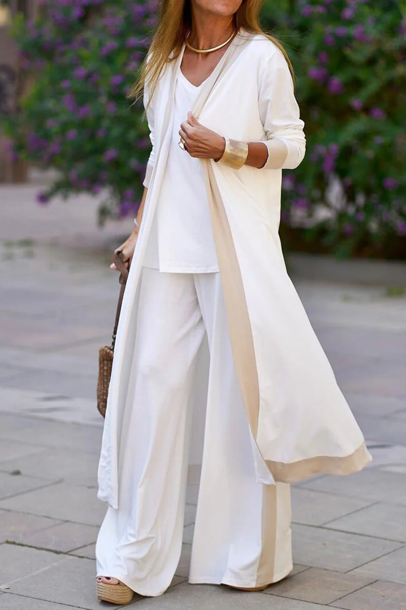 Casual Elegant Patchwork Contrast V Neck Long Sleeve Three Pieces - Image 2