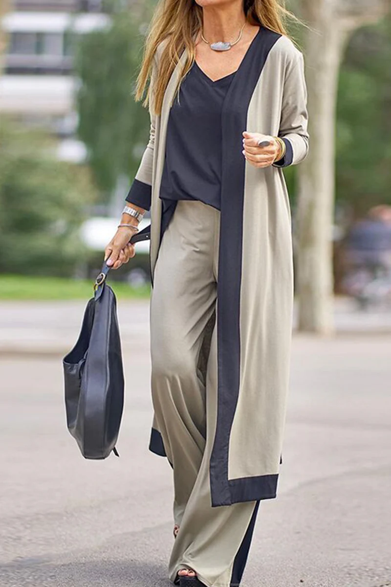 Casual Elegant Patchwork Contrast V Neck Long Sleeve Three Pieces - Image 8