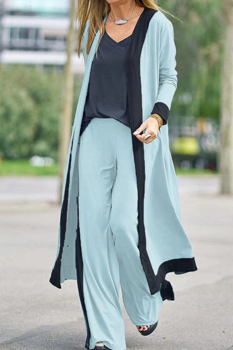 Casual Elegant Patchwork Contrast V Neck Long Sleeve Three Pieces - Image 9
