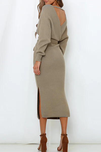 Casual Elegant Solid Backless Slit Pencil Skirt Dresses(5 Colors) - Image 12