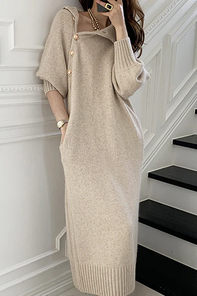 Casual Elegant Solid Buckle With Belt Turtleneck Dresses(3 colors) - Image 7