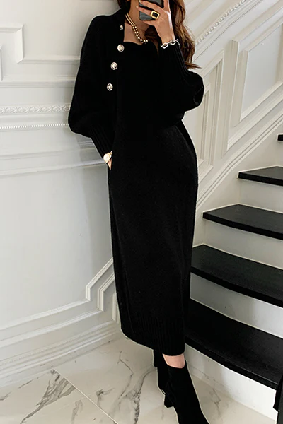 Casual Elegant Solid Buckle With Belt Turtleneck Dresses(3 colors) - Image 8