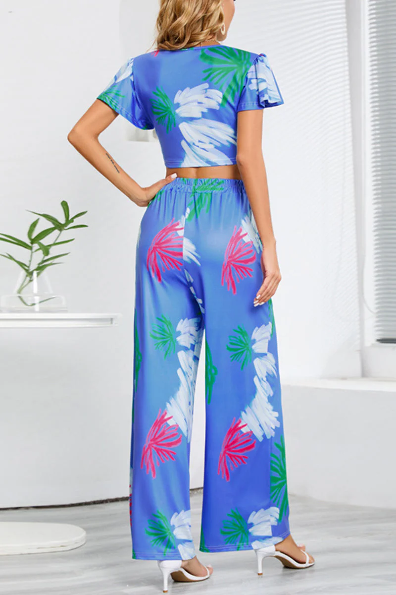 Casual Floral Pocket O Neck Short Sleeve Two Pieces(3 Colors) - Image 6