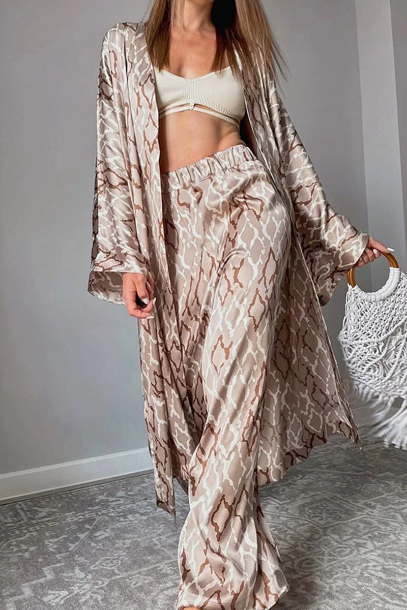 Casual Geometric Print Patchwork V Neck Long Sleeve Two Pieces - Image 6