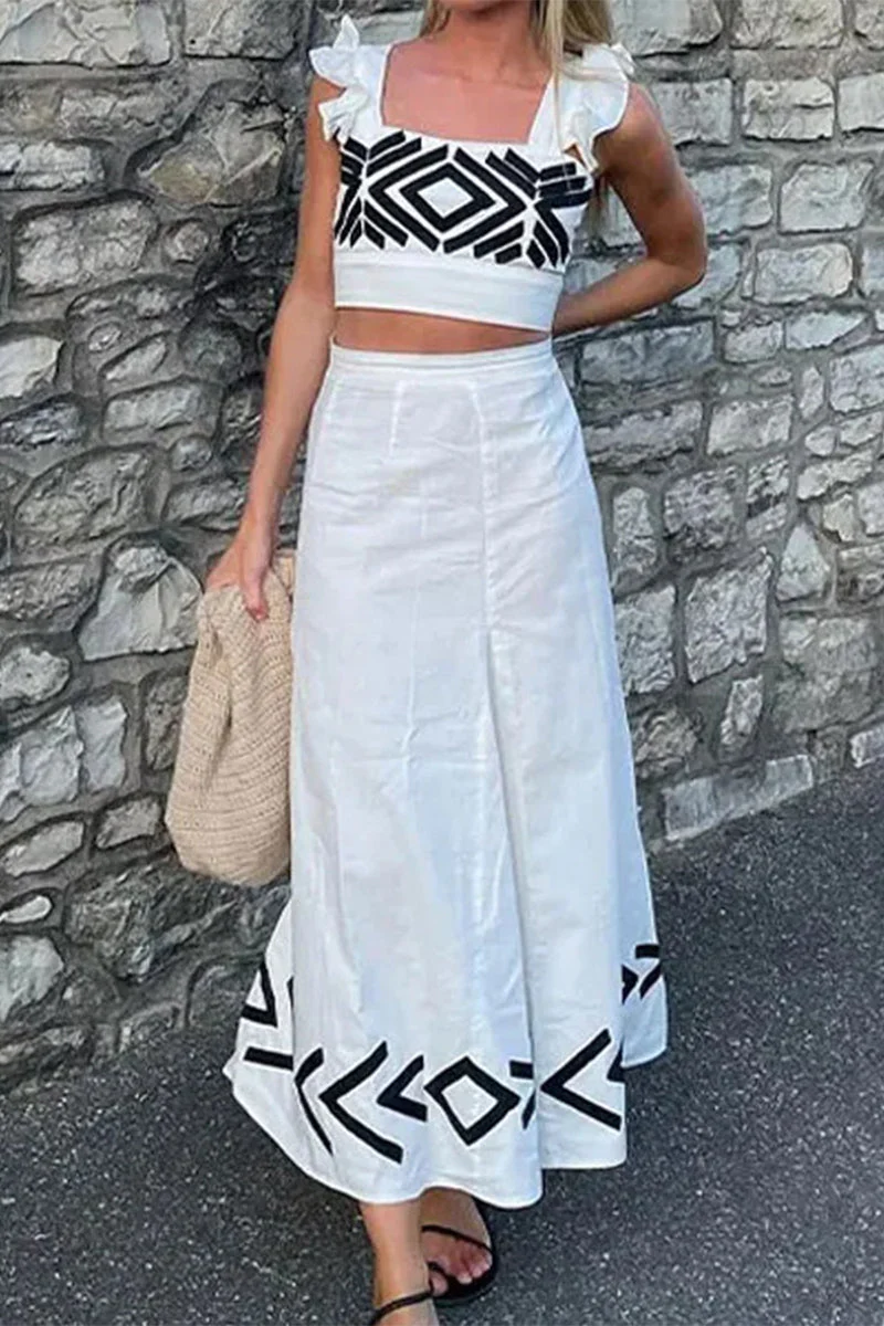 Casual Geometric Print Stringy Selvedge Square Collar Two Pieces - Image 10