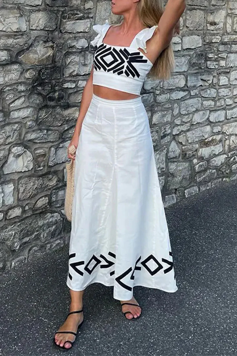 Casual Geometric Print Stringy Selvedge Square Collar Two Pieces - Image 2