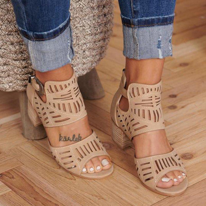 Casual Hollowed Out Patchwork Solid Color Fish Mouth Out Door Wedges Shoes (Heel Height 1.97in) - Image 6