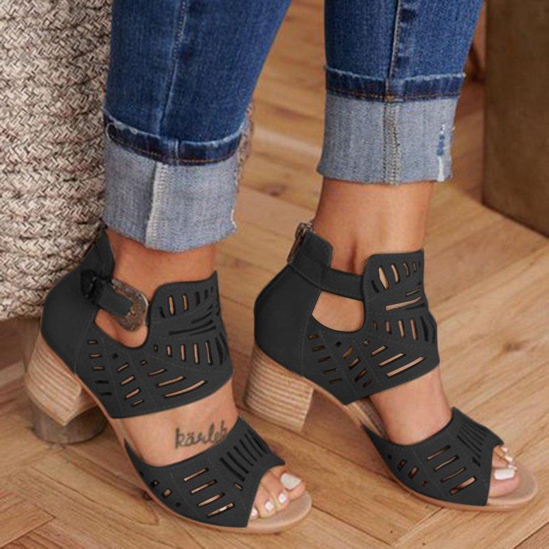 Casual Hollowed Out Patchwork Solid Color Fish Mouth Out Door Wedges Shoes (Heel Height 1.97in) - Image 8