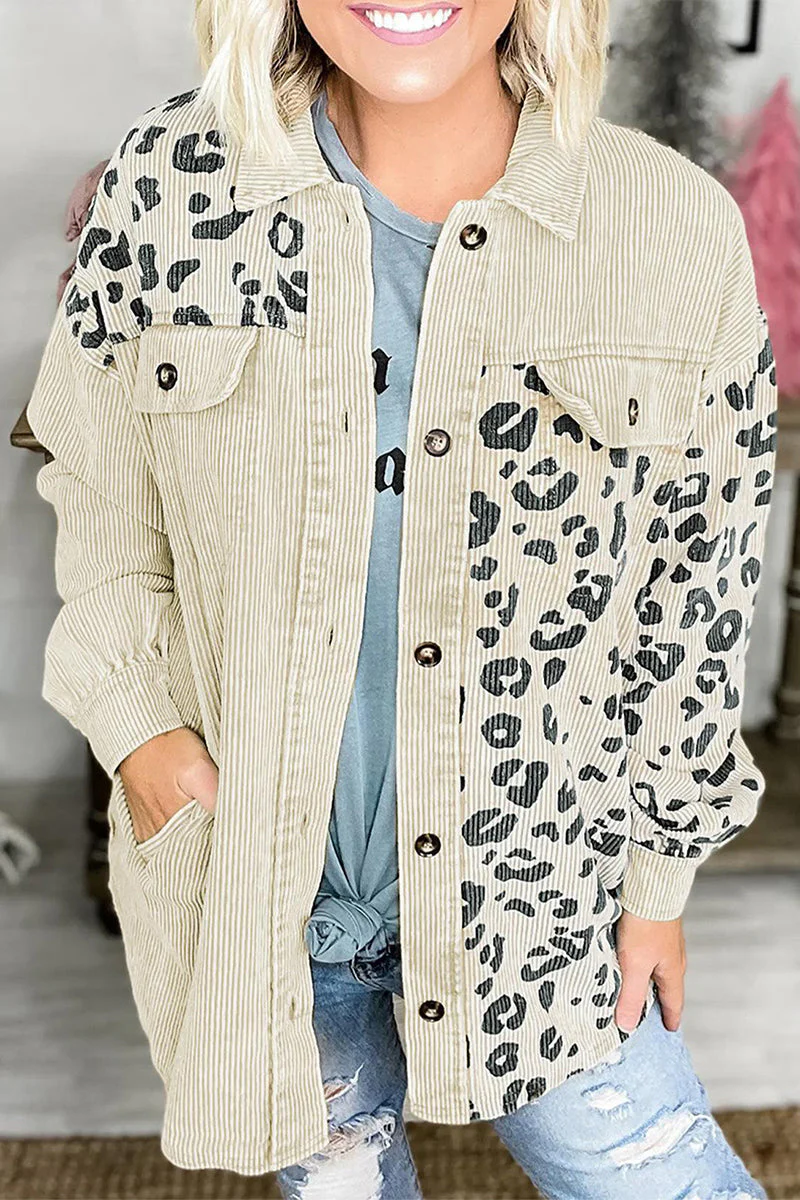 Casual Leopard Patchwork Turndown Collar Tops - Image 7