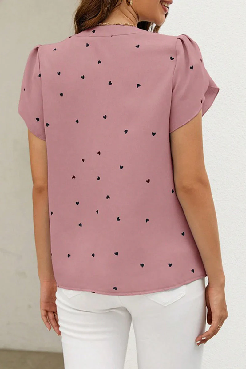 Casual Love Print Patchwork V Neck Tops - Image 18