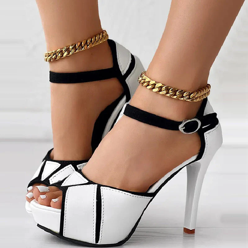 Casual Patchwork Contrast Fish Mouth Out Door Shoes (Heel Height 3.86in) - Image 11