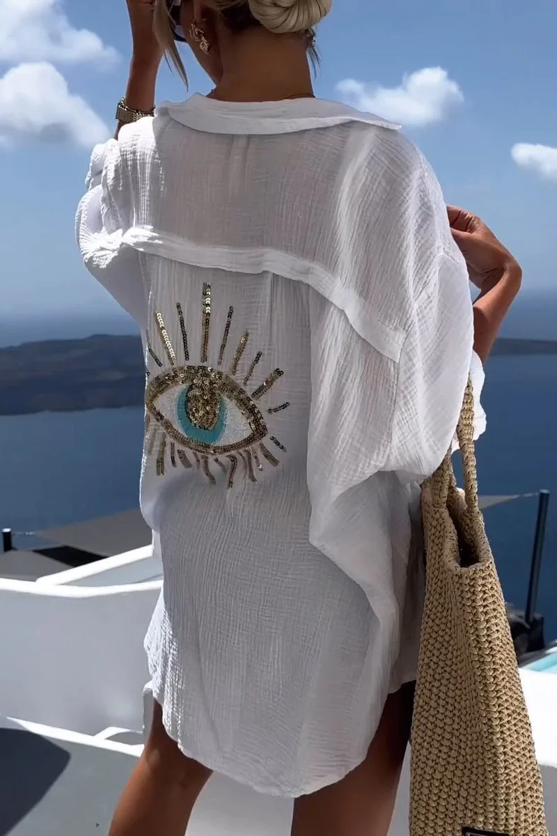 Evil Eye Casual Sequin Beaded Shirt-BUY 2 FREE SHIPPING - Image 12