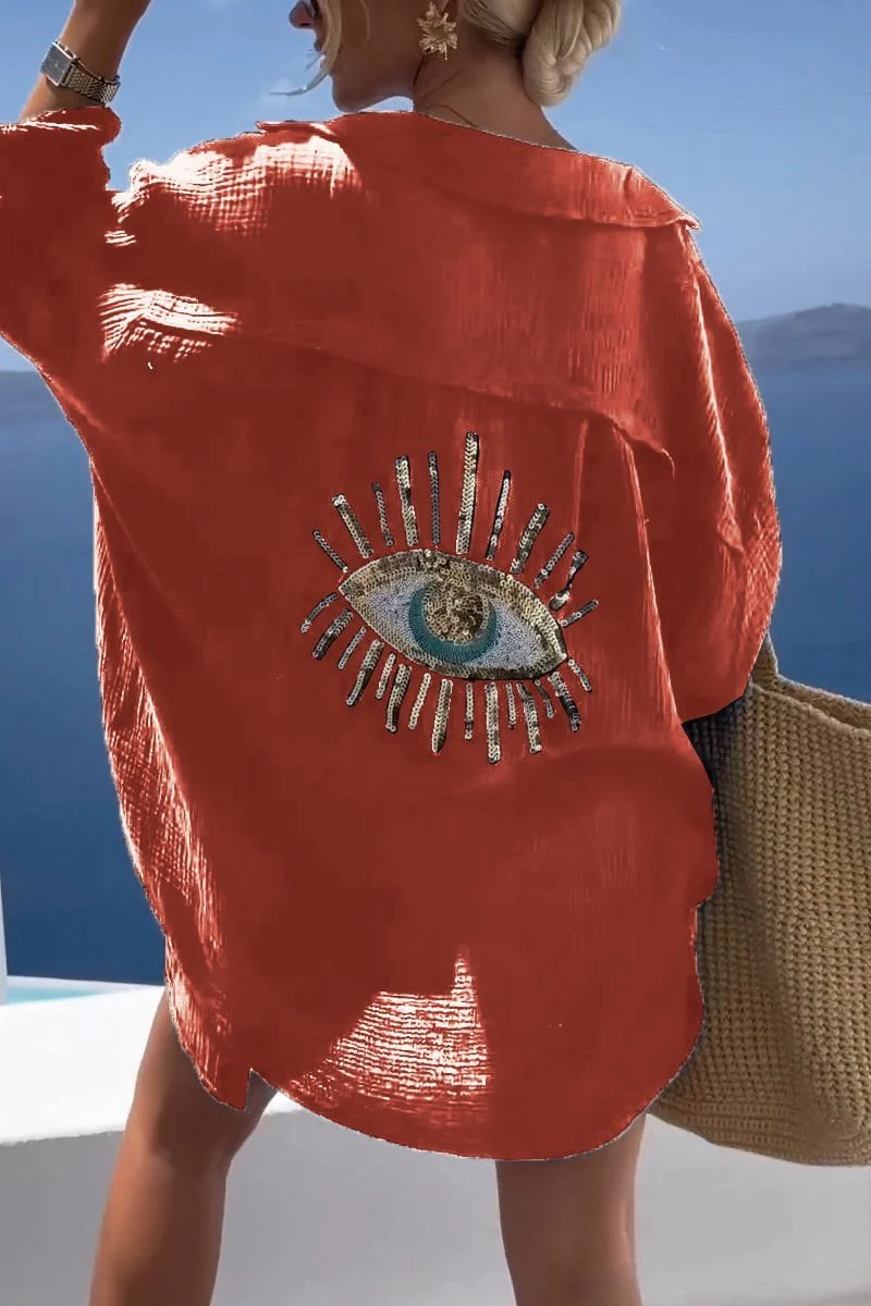 Evil Eye Casual Sequin Beaded Shirt-BUY 2 FREE SHIPPING - Image 13