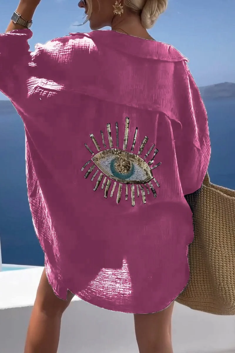Evil Eye Casual Sequin Beaded Shirt-BUY 2 FREE SHIPPING - Image 15