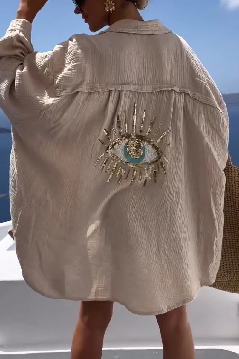 Evil Eye Casual Sequin Beaded Shirt-BUY 2 FREE SHIPPING - Image 17