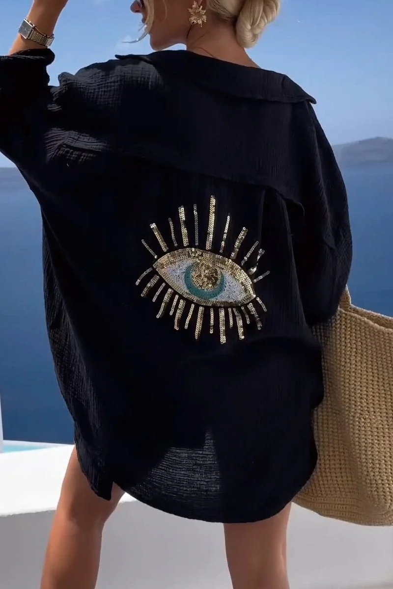 Evil Eye Casual Sequin Beaded Shirt-BUY 2 FREE SHIPPING - Image 3