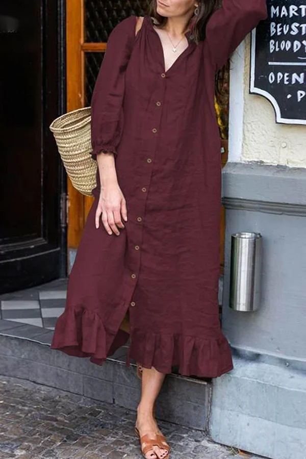 Casual Buckle Flounce Stringy Selvedge Collar A Line Dresses(4 Colors) - Image 14