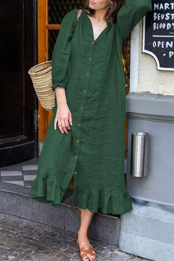 Casual Buckle Flounce Stringy Selvedge Collar A Line Dresses(4 Colors) - Image 17