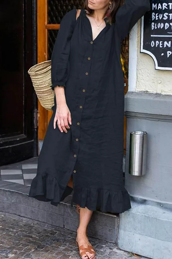 Casual Buckle Flounce Stringy Selvedge Collar A Line Dresses(4 Colors) - Image 19