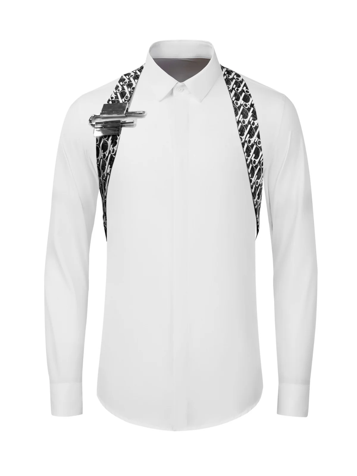 D letter U button men's long sleeve shirt fashion men's - Image 2