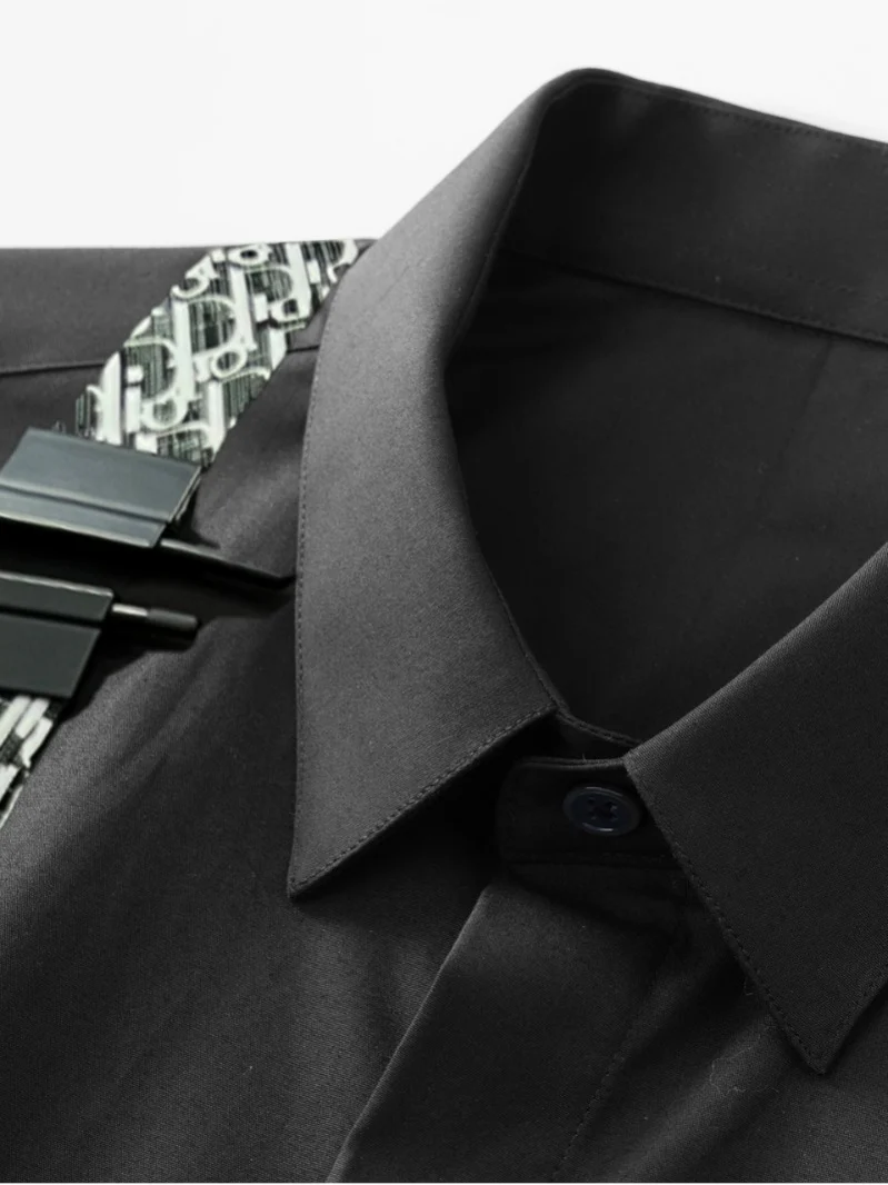 D letter U button men's long sleeve shirt fashion men's - Image 9