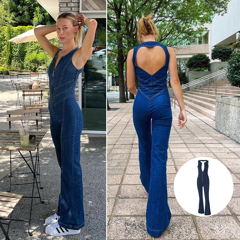 Women's backless sweetheart denim jumpsuit - Image 2