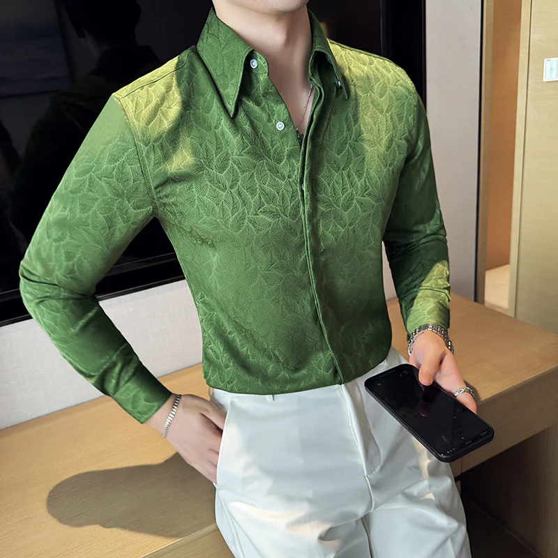 Dark Jacquard Lapel Floral Shirt Long Sleeve Casual Floral Shirt - Image 5