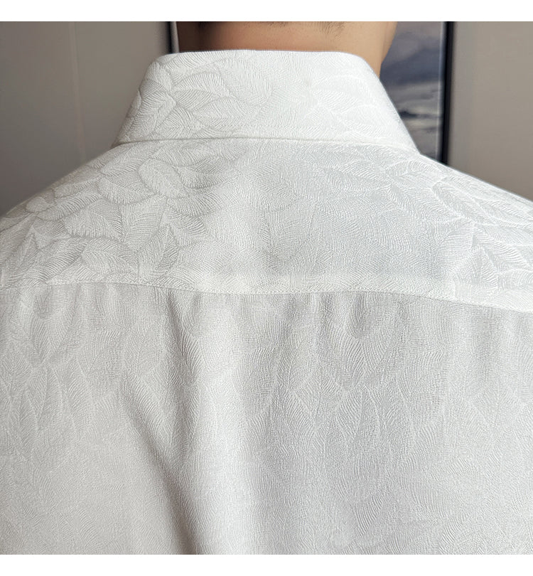 Dark Jacquard Lapel Floral Shirt Long Sleeve Casual Floral Shirt - Image 7