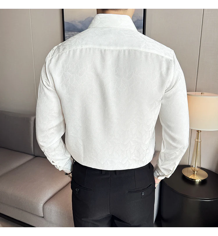 Dark Jacquard Lapel Floral Shirt Long Sleeve Casual Floral Shirt - Image 8