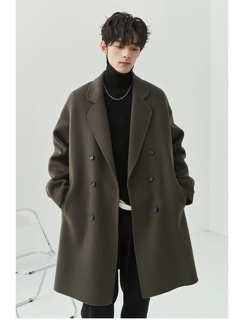 Double-faced wool coat for men, mid-length, Korean style, loose design - Image 3
