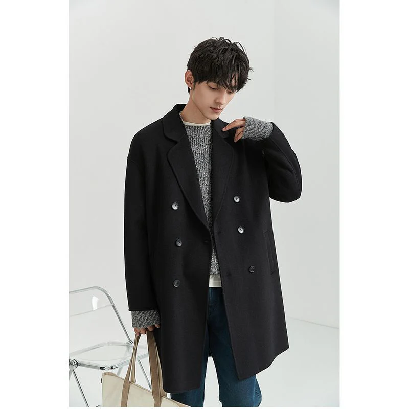 Double-faced wool coat for men, mid-length, Korean style, loose design - Image 4