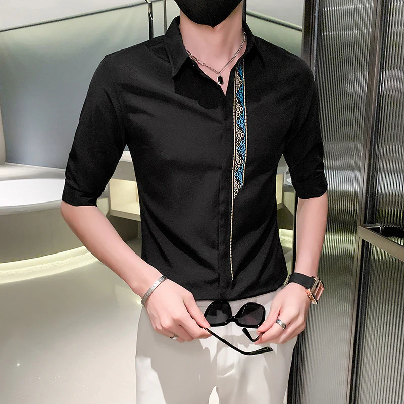 Embroidered half sleeve shirt casual mid sleeve shirt - Image 2