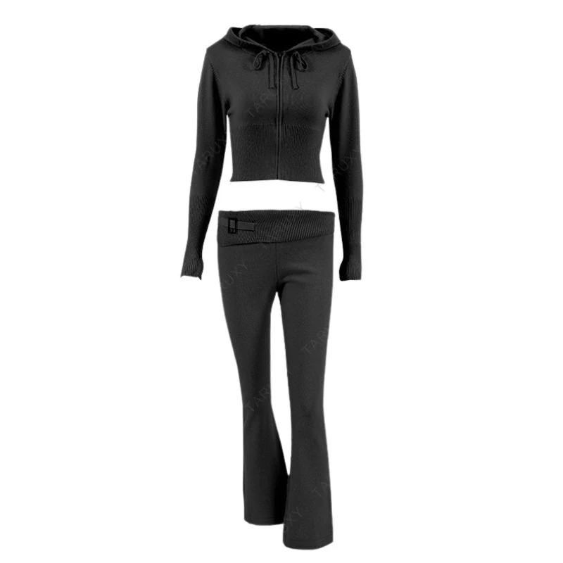 Women's fashionable and sexy high-waisted long-sleeved trousers two-piece set - Image 22