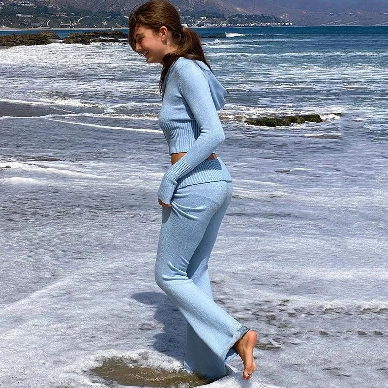 Women's fashionable and sexy high-waisted long-sleeved trousers two-piece set - Image 5