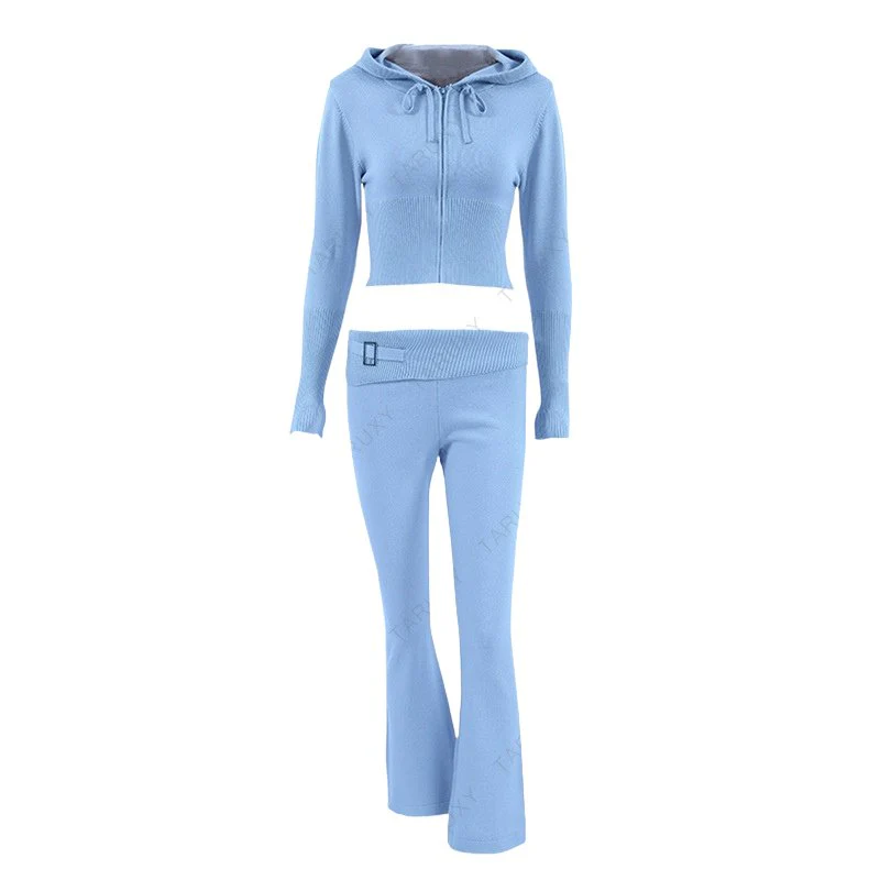 Women's fashionable and sexy high-waisted long-sleeved trousers two-piece set - Image 8