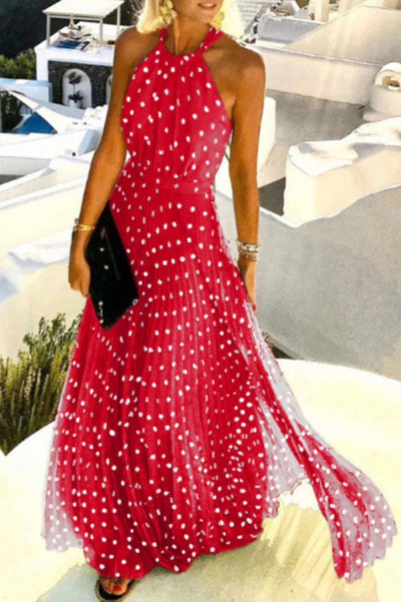 Fashion Bohemian Print Patchwork Halter Pleated Dresses - Image 17