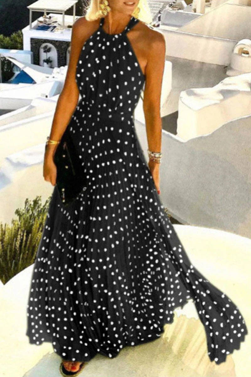 Fashion Bohemian Print Patchwork Halter Pleated Dresses - Image 5