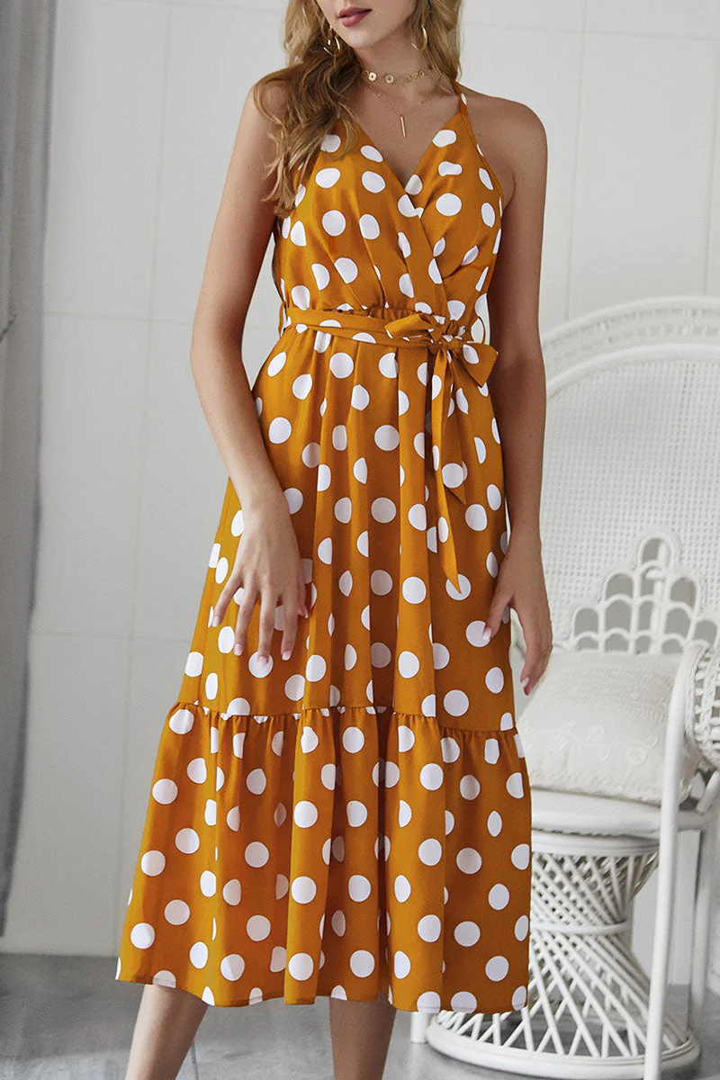Fashion Casual Dot Frenulum V Neck A Line Dresses(3 colors) - Image 11