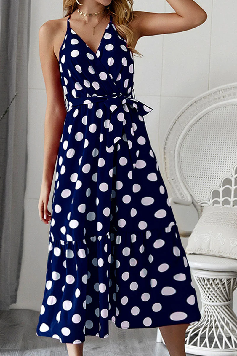 Fashion Casual Dot Frenulum V Neck A Line Dresses(3 colors) - Image 15