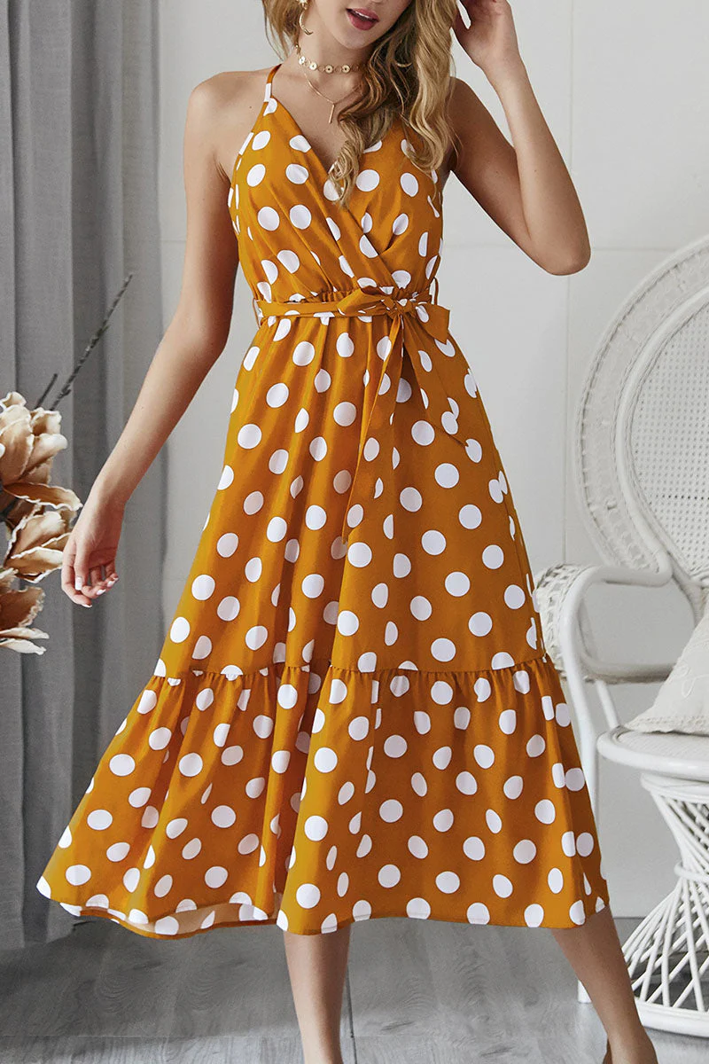 Fashion Casual Dot Frenulum V Neck A Line Dresses(3 colors) - Image 2