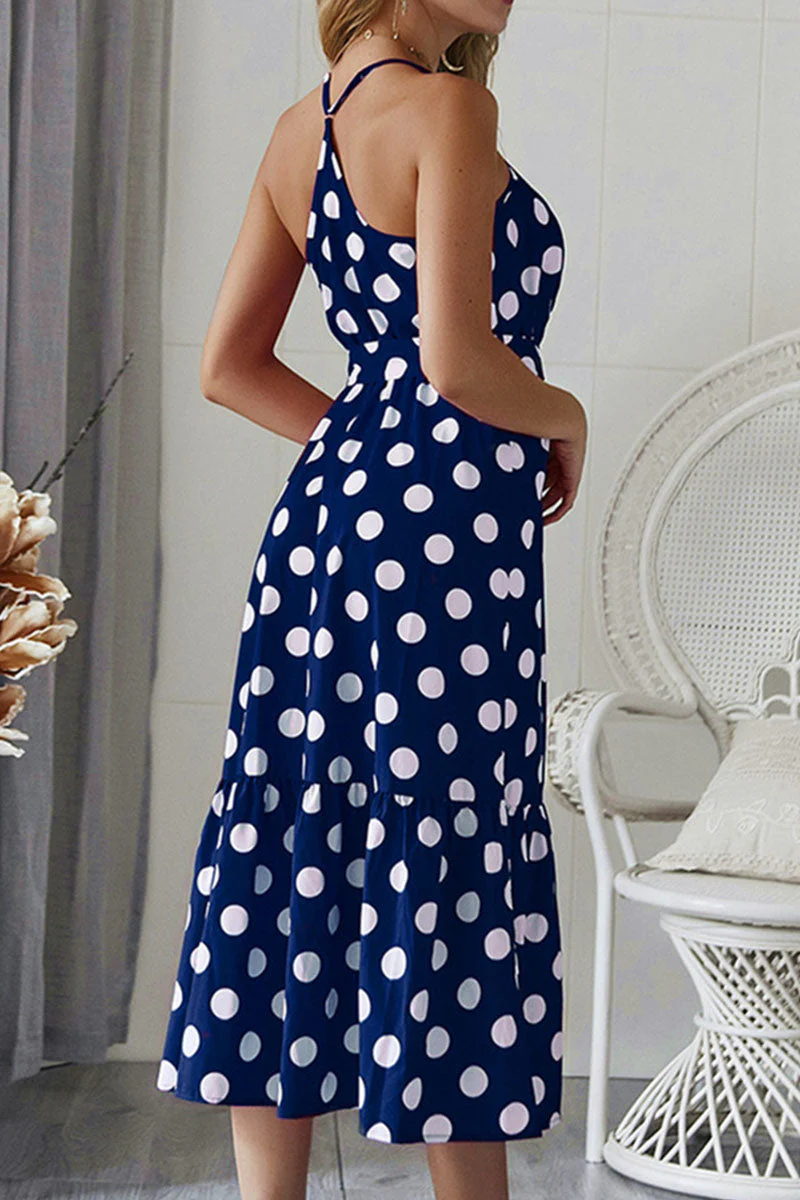 Fashion Casual Dot Frenulum V Neck A Line Dresses(3 colors) - Image 3
