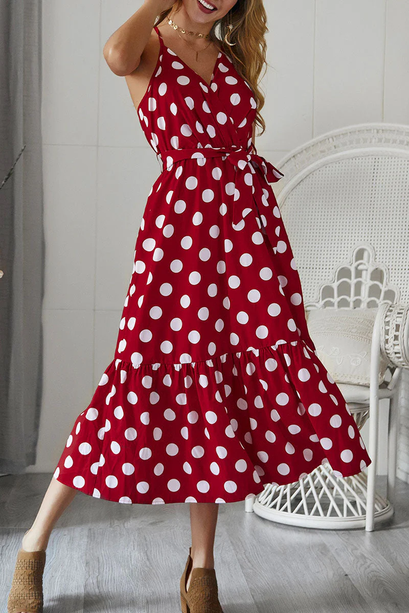Fashion Casual Dot Frenulum V Neck A Line Dresses(3 colors) - Image 4