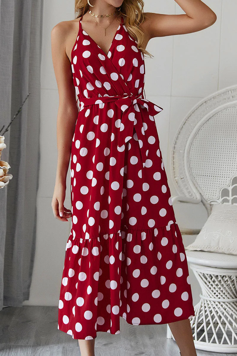 Fashion Casual Dot Frenulum V Neck A Line Dresses(3 colors) - Image 5