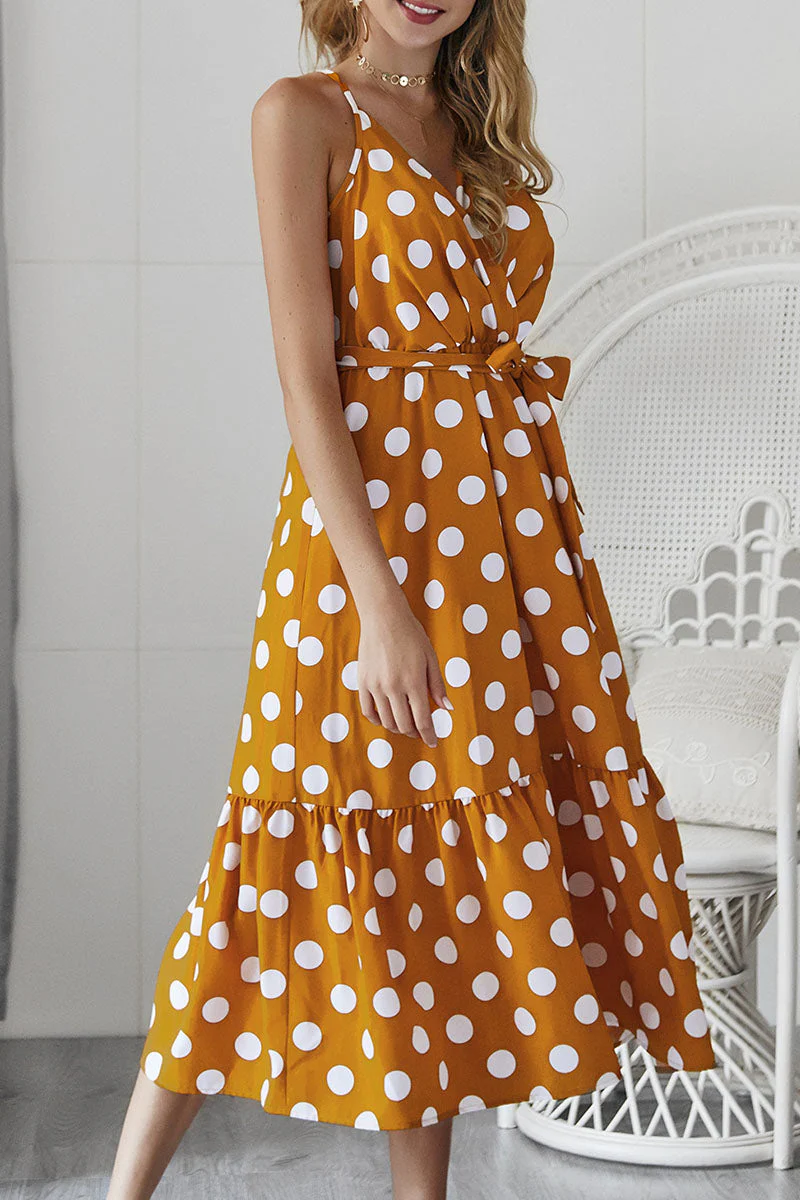 Fashion Casual Dot Frenulum V Neck A Line Dresses(3 colors) - Image 6