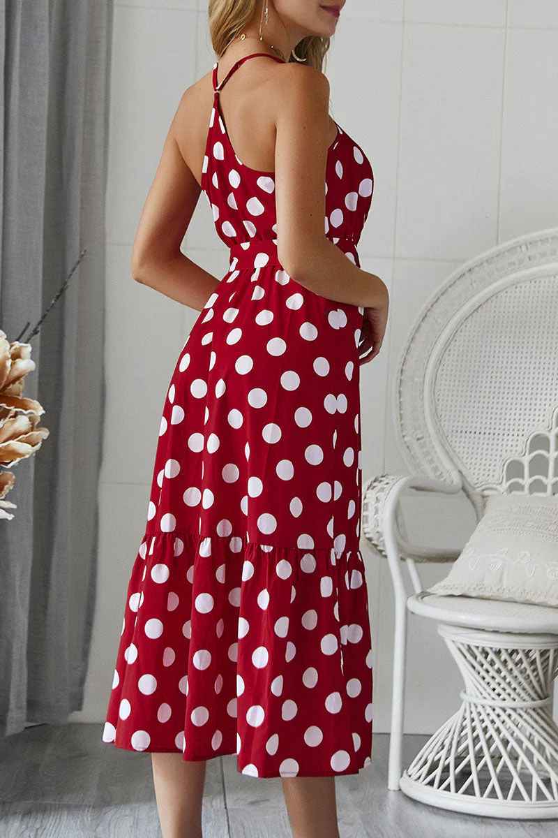 Fashion Casual Dot Frenulum V Neck A Line Dresses(3 colors) - Image 7