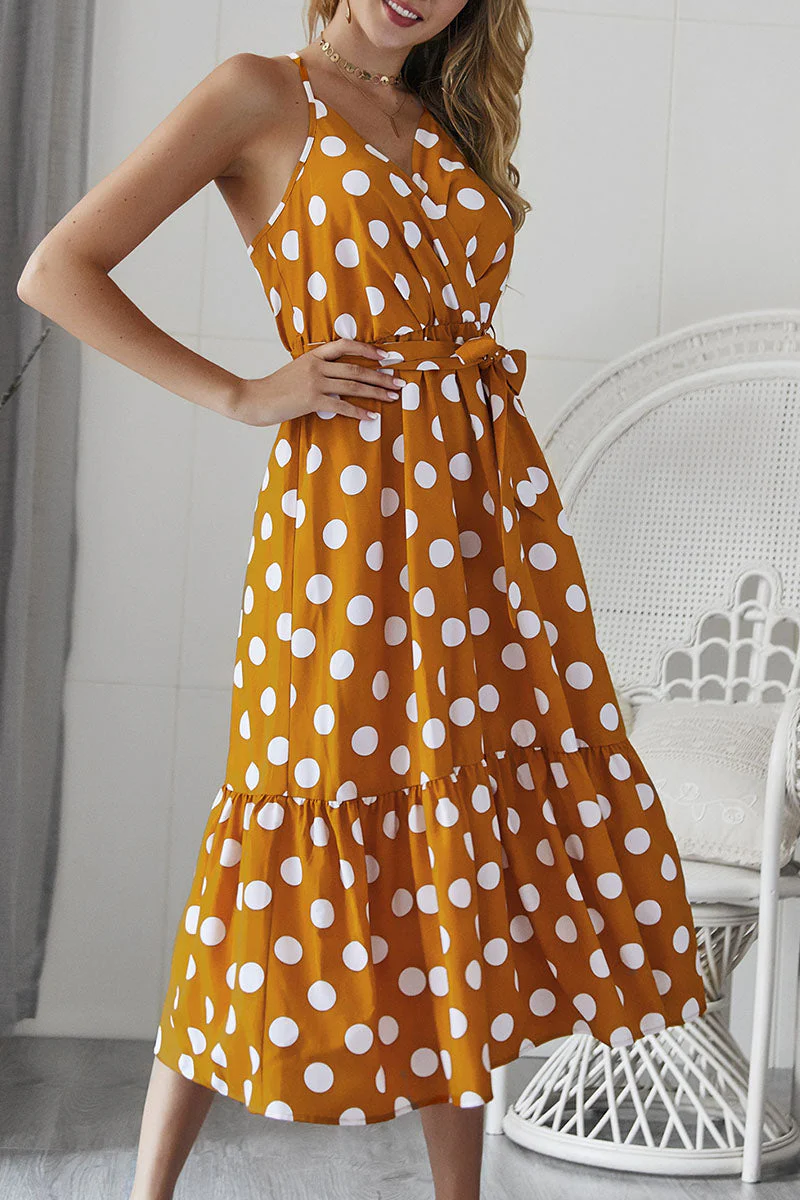 Fashion Casual Dot Frenulum V Neck A Line Dresses(3 colors) - Image 8