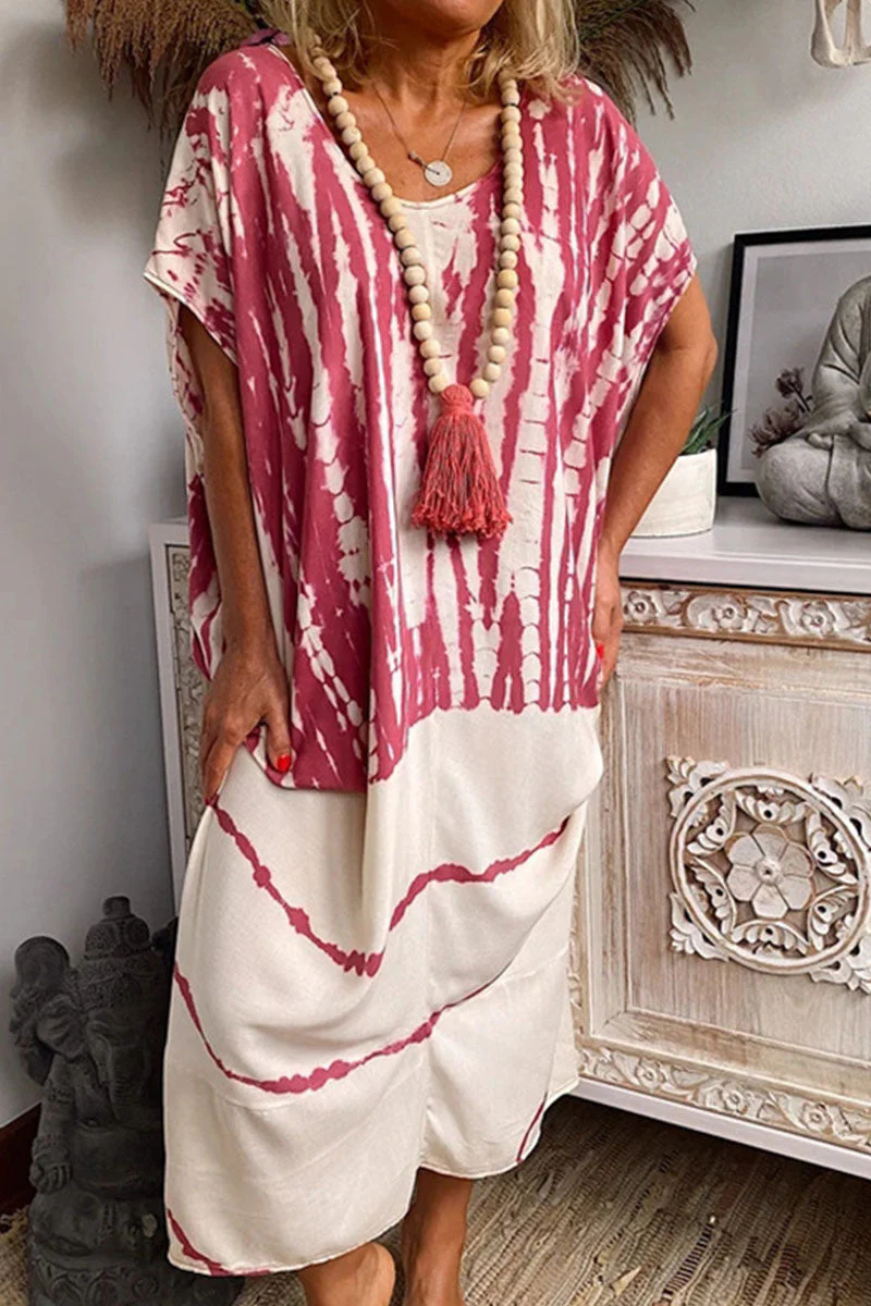 Fashion Casual Print Split Joint O Neck Straight Dresses - Image 7