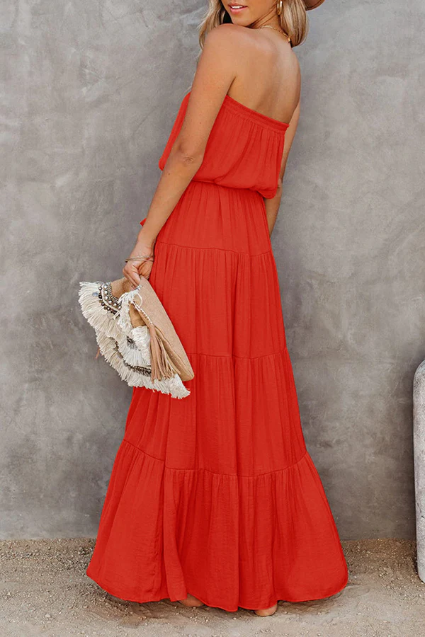 Fashion Casual Solid Frenulum Flounce Strapless Cake Skirt Dresses(8 Colors) - Image 15